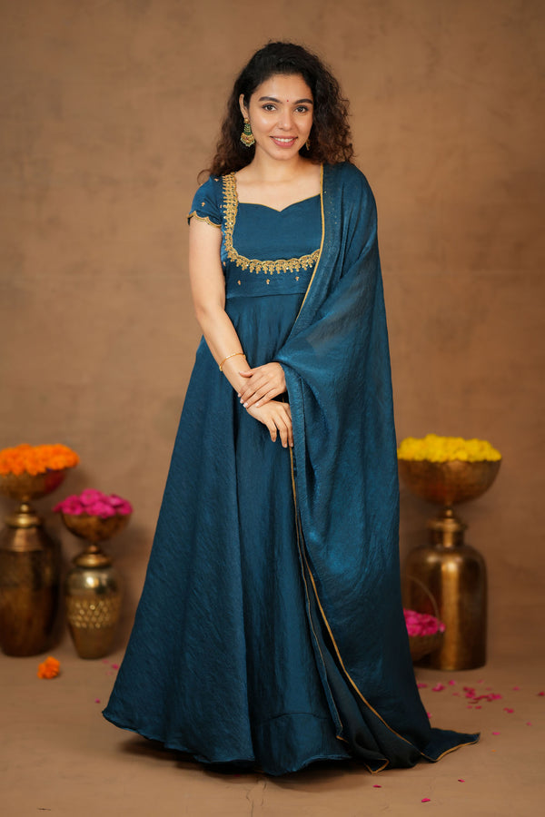 Niharika Teal Maxi Dress (Set of 2)