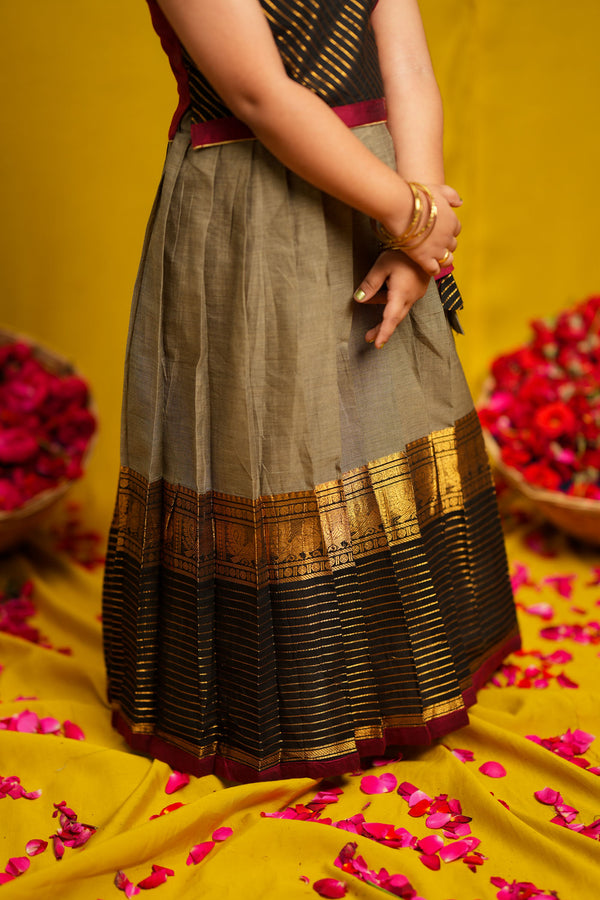 Radhi Grey with Maroon Lehenga Mini