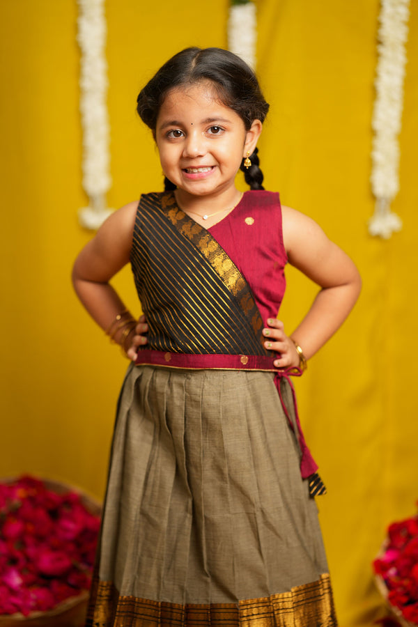 Radhi Grey with Maroon Lehenga Mini