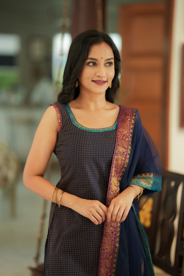 Varnika Blue Checkered Kurti Set