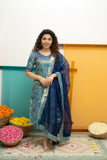 Varuni Navy & Teal Blue Kurti Set (Set of Top & Dupatta)