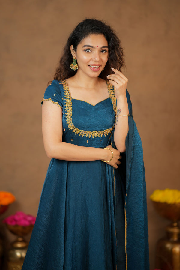 Niharika Teal Maxi Dress (Set of 2)