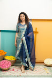 Varuni Navy & Teal Blue Kurti Set (Set of Top & Dupatta)