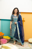 Varuni Navy & Teal Blue Kurti Set (Set of Top & Dupatta)