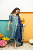 Varuni Navy & Teal Blue Kurti Set (Set of Top & Dupatta)