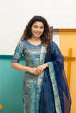 Varuni Navy & Teal Blue Kurti Set (Set of Top & Dupatta)