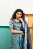 Varuni Navy & Teal Blue Kurti Set (Set of Top & Dupatta)