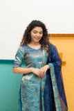 Varuni Navy & Teal Blue Kurti Set (Set of Top & Dupatta)