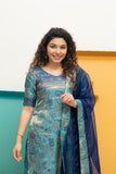 Varuni Navy & Teal Blue Kurti Set (Set of Top & Dupatta)