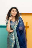 Varuni Navy & Teal Blue Kurti Set (Set of Top & Dupatta)