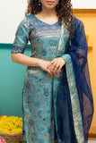 Varuni Navy & Teal Blue Kurti Set (Set of Top & Dupatta)