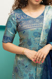 Varuni Navy & Teal Blue Kurti Set (Set of Top & Dupatta)