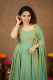 Niharika Aqua Green Maxi Dress (Set of 2)