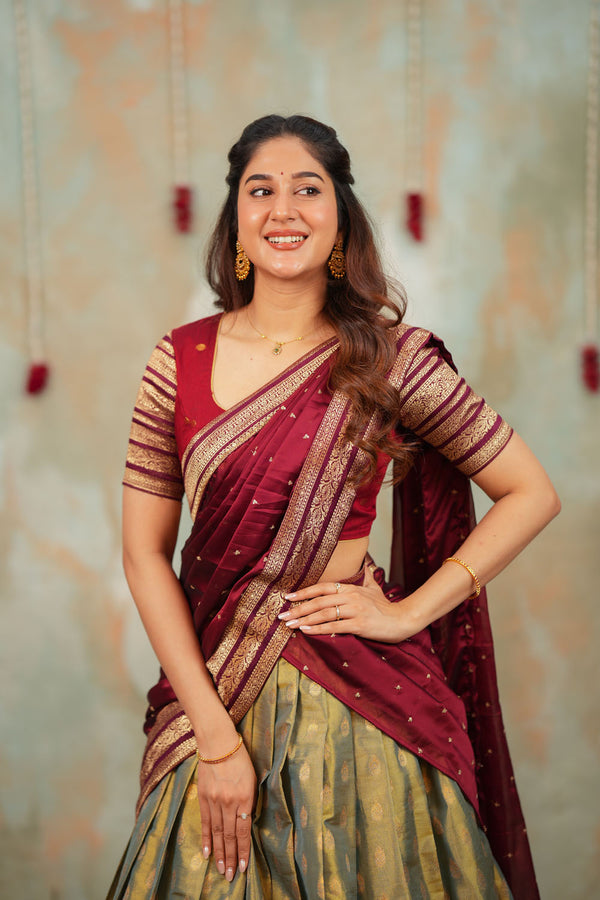 Mayuri Mint Green with Maroon Halfsaree (Set of 3)