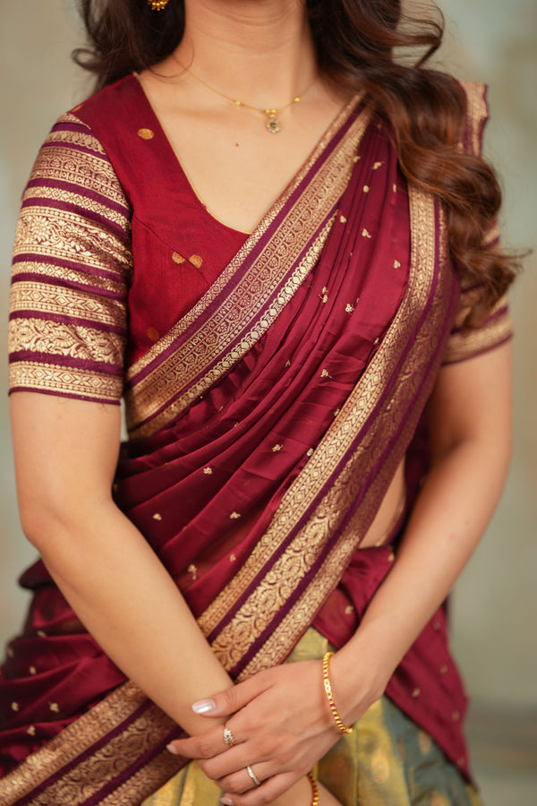 Mayuri Mint Green with Maroon Halfsaree (Set of 3)