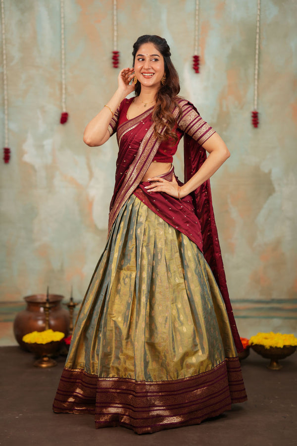 Mayuri Mint Green with Maroon Halfsaree (Set of 3)