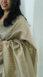 Beige Thread Embellished Cotton Saree