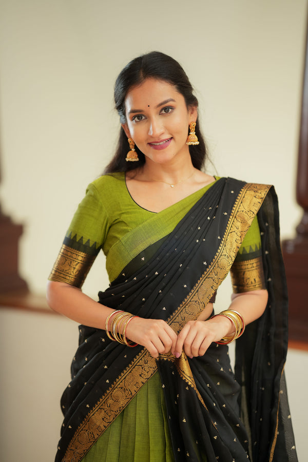 Prisha Olive Green Halfsaree – Mom & Me Set