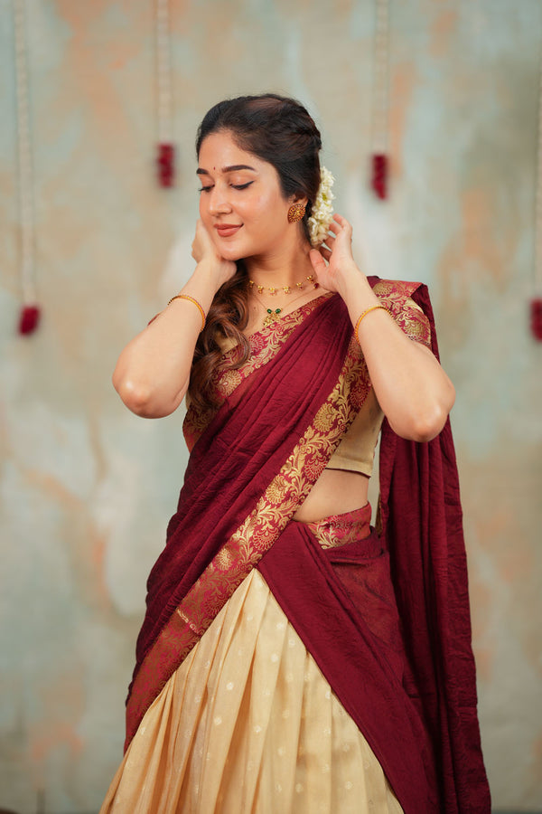 Iniya Gold with Maroon Halfsaree (Set of 3)