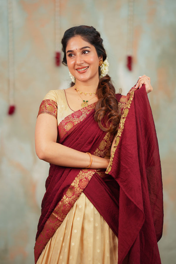 Iniya Gold with Maroon Halfsaree (Set of 3)