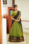 Prisha Olive Green Handwoven Halfsaree