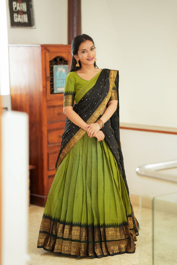 Prisha Olive Green Halfsaree – Mom & Me Set