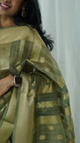 Olive Green Organza Tissue Saree with Blouse