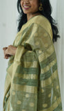 Olive Green Organza Tissue Saree with Blouse