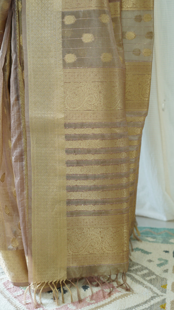 Beige Organza Tissue Saree with Blouse