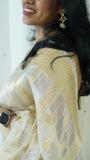 White and Gold Organza Tissue Saree with Blouse