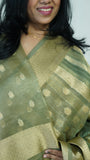 Olive Green Organza Tissue Saree with Blouse