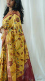 Yellow floral Chanderi Saree with blouse