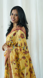 Yellow floral Chanderi Saree with blouse