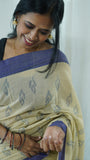 Light Beige Chettinad Cotton Saree with blouse