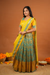 Akhila Yellow & Teal Banarasi Lehenga Set