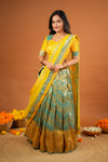 Akhila Yellow & Teal Banarasi Lehenga Set