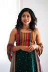 GRG - Aadhini Greeen sequins skirt with multicolor printed embroidered top - XS & S only