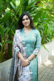 Charita Pastel Green Chanderi Kurta Set with Kalamkari Dupatta (set of 2)
