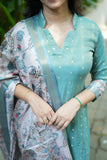 Charita Pastel Green Chanderi Kurta Set with Kalamkari Dupatta (set of 2)