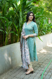 Charita Pastel Green Chanderi Kurta Set with Kalamkari Dupatta (set of 2)