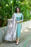 Charita Pastel Green Chanderi Kurta Set with Kalamkari Dupatta (set of 2)