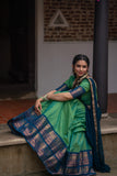 Urmila - Aqua Green with Blue Handloom cotton Halfsaree