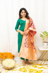 Sruthi Green with Peach Floral dupatta