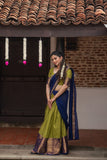 IMD - Pooja Olive Green with Navy Blue Handlom Halfsaree