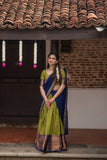 IMD - Pooja Olive Green with Navy Blue Handlom Halfsaree