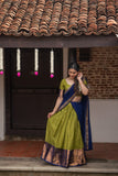 IMD - Pooja Olive Green with Navy Blue Handlom Halfsaree