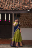 IMD - Pooja Olive Green with Navy Blue Handlom Halfsaree