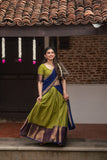 IMD - Pooja Olive Green with Navy Blue Handlom Halfsaree