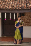 IMD - Pooja Olive Green with Navy Blue Handlom Halfsaree