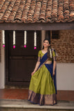 IMD - Pooja Olive Green with Navy Blue Handlom Halfsaree